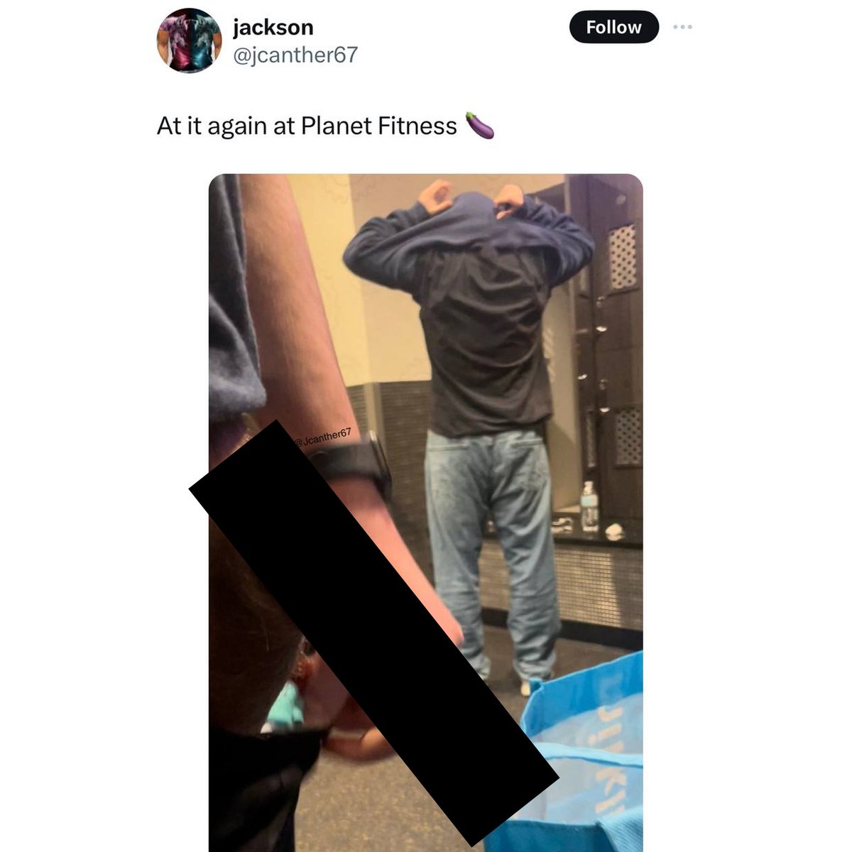 SHOCKING: Disgusting p*rvert takes photos of his exposed p*n*s and m*st*rb*tes in front of customers at @PlanetFitness.

This is the environment that Planet Fitness fosters.

What's stopping these p*rverts from just walking into women's bathrooms at Planet Fitness? Is ANYONE safe