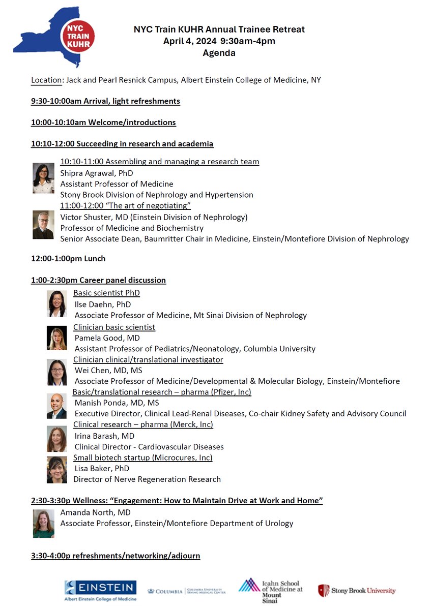 The 2024 @NYCTrainKUHR will be held tomorrow at @EinsteinMed, NY!! Join us for a gathering of our trainees, preceptors, and staff! Anticipate engaging scientific discussions, career talks featuring amazing panelists, and insights into research and academic success!