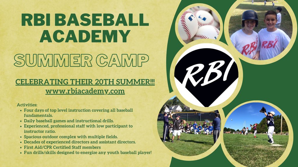SYBSA ⚾️🥎🦅 (@sharon_sybsa) on Twitter photo Check out our sponsor, <a href="/RBIAcademy/">RBI Academy</a>, baseball summer camp!
Celebrating 20 summers under the sun!☀️
rbiacademy.com/summerdaycamps Check out our sponsor, <a href="/RBIAcademy/">RBI Academy</a>, baseball summer camp!
Celebrating 20 summers under the sun!☀️
rbiacademy.com/summerdaycamps