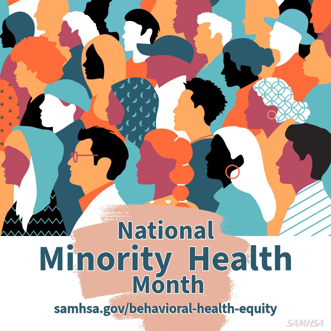April is National #MinorityHealthMonth! 
Together, we can work to improve the health and wellness of racial and ethnic minority communities and reduce health disparities. 

Learn how: samhsa.gov/behavioral-hea… #NMHM