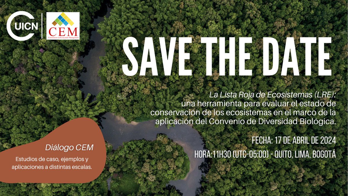 Es necesario proporcionar evidencias sólidas que apoyen la formulación de políticas. La @redlisteco permite evaluar los riesgos y provee un marco global para monitorear el estado de los ecosistemas. Inscríbete en el seminario virtual📲 lnkd.in/eW_rEWUP @IUCN_ecosystem