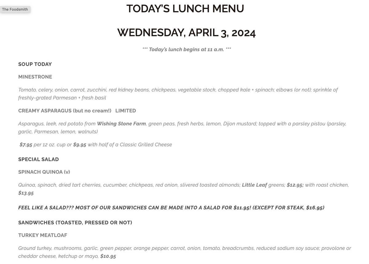 FoodsmithDUX's tweet image. It's Wednesday. You hungry? You hangry? We have food! Check out our menu then call 781-934-0134 to order. We are here to serve until 2 p.m. #duxbury