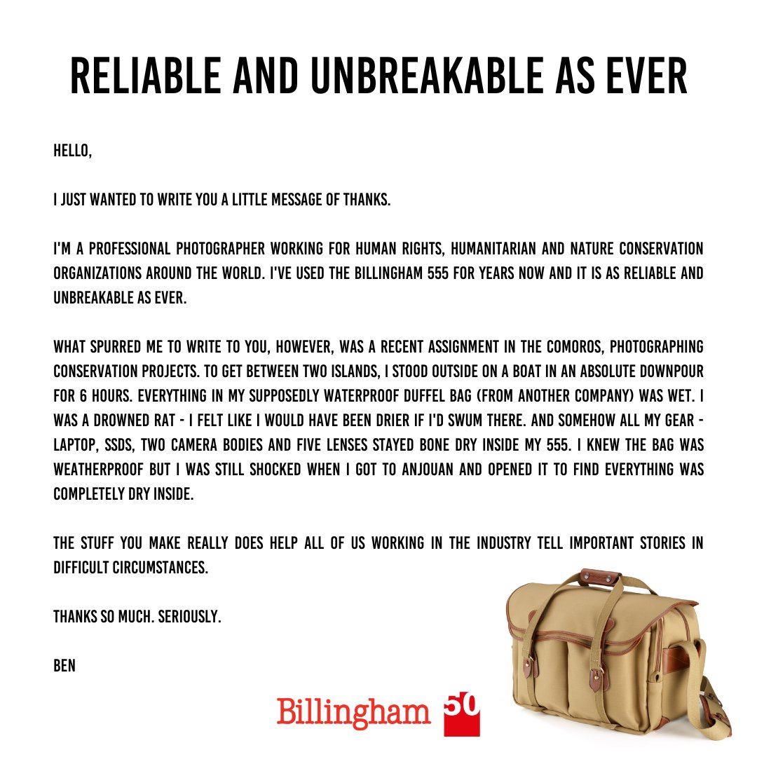 We always love to hear from customers with their stories, so we were thrilled when Ben Buckland (bensb on IG) shared this story with us. Thanks Ben! The bag is currently out of production but you can find out about its even better 'sequel' here: billingham.co.uk/555-mkii