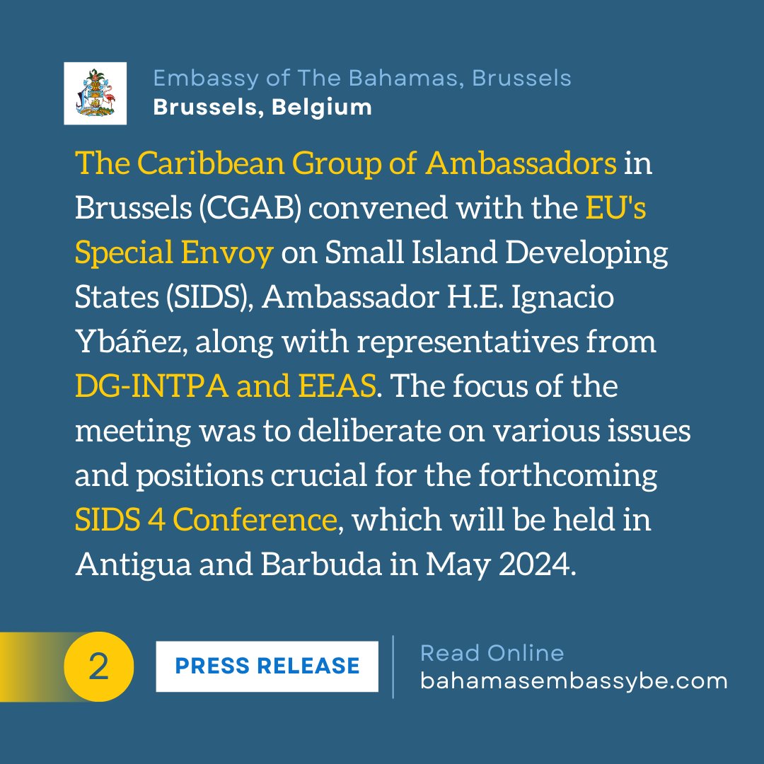 Caribbean Group of Ambassadors Engages with EU's Special Envoy on SIDS Ahead of SIDS 4 Conference Read full article (link in bio): wp.me/pd8W0l-Wn #CGAB #EU #SIDS #SpecialEnvoy #Diplomacy #AntiguaBarbuda #Conference #Brussels #Ambassadors #Caribbean