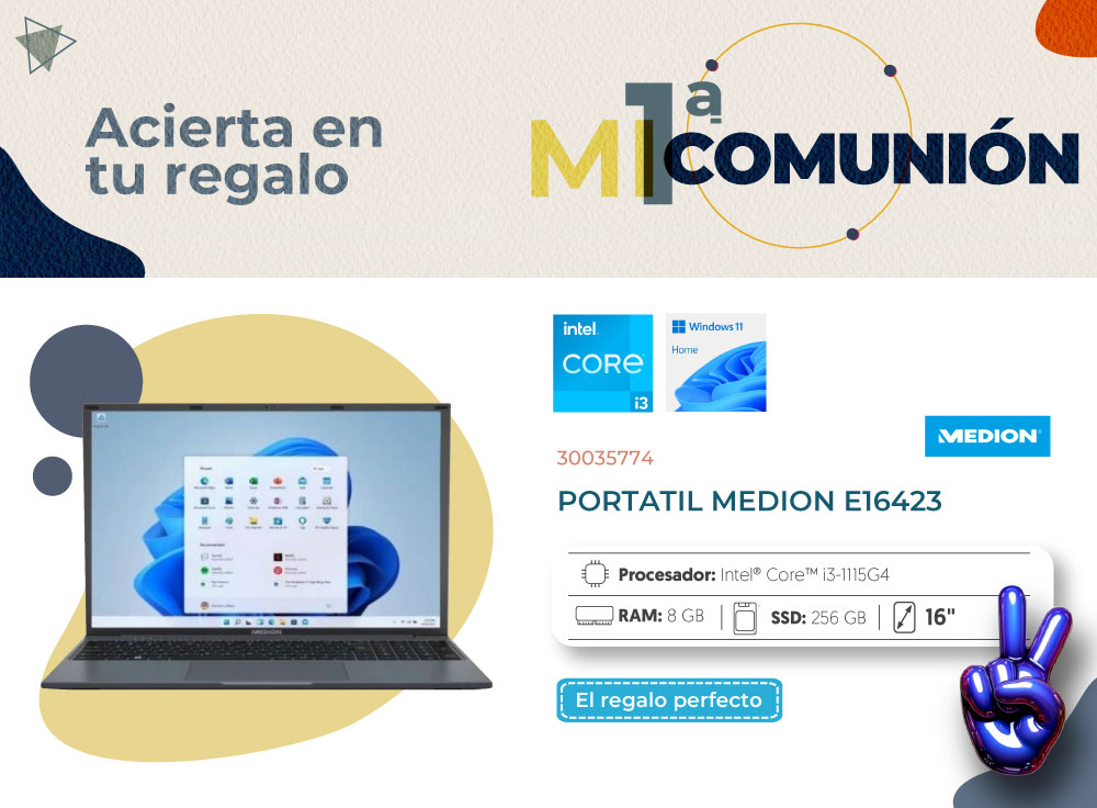 🌟¿Buscando el regalo perfecto para una comunión? 🎁 Un portátil Medion no solo es un regalo innovador, sino también una ventana al aprendizaje y la diversión. Ideal para los jóvenes exploradores digitales, ¡hará que su día especial sea inolvidable!