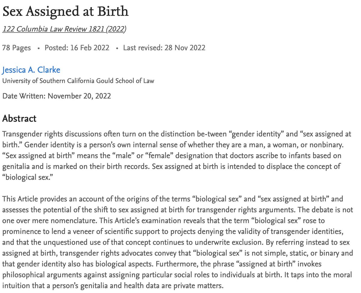 'Sex assigned at birth' is an important concept and a precise term. It is not a 'euphemism' or a 'trend.' For background: papers.ssrn.com/sol3/papers.cf…