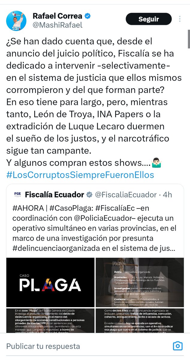 #CasoPlaga y todo el Ecuador (menos los delincuentes) aplaudiendo, por fin, las acciones contra la podredumbre política y de justicia...sigan así, mientras otros sufren, patalean y defienden delincuentes.
👇