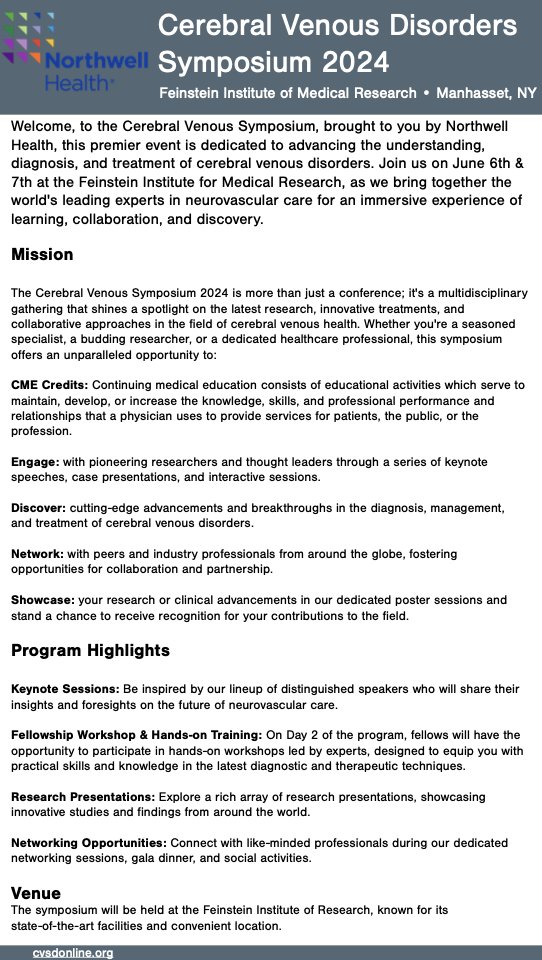 #2 months away! Q'Apel Medical is excited to sponsor the upcoming Cerebral Venous Disorders Symposium, June 6-7th in Manhasset, NY. We hope to see you there! Register here: cvdsonline.org hashtag#ProudSponsor hashtag#QapelMedical hashtag#Northwell
