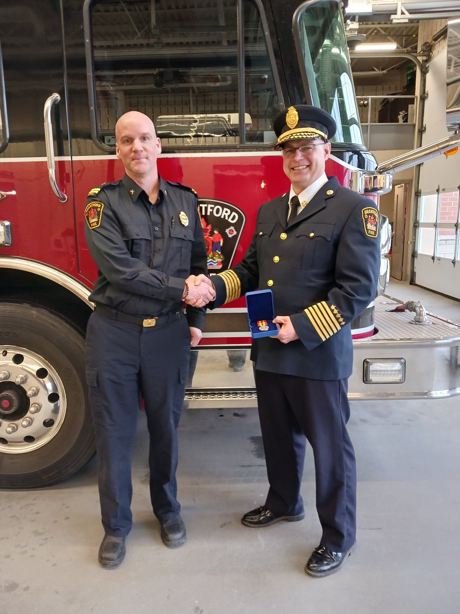 Congratulations to Adam Thomas on receiving his 20 year Exemplary Service Award. Thank you for all your hard work and dedication to the Brantford Fire Department! @CityofBrantford @BrantfordPFFA