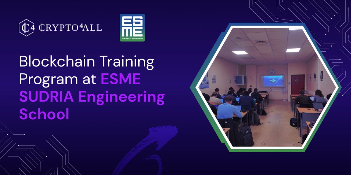 🚀 Excited to highlight our Blockchain Engineering course @ESME_ingenieurs! 🎓 🌟 #Blockchain basics & crafted #WEB3 solutions in a 25-hr program, mastering Wallets, Ledgers, Smart Contracts & more. Stay connected with #Crypto4All for future learning opportunities! ✨