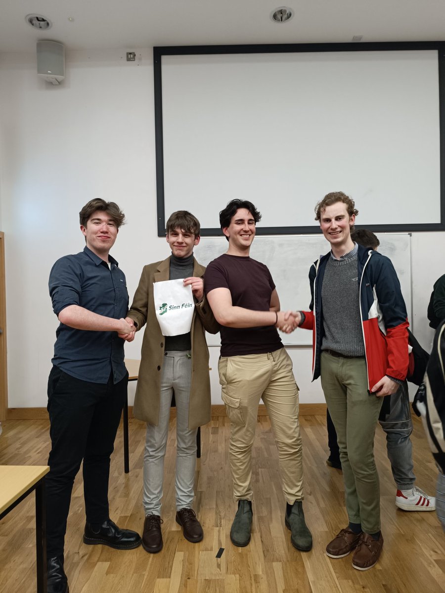 SF_UCD's tweet photo. Huge congratulations to Tom and Alex who represented us excellently at @dcupolsoc and @DCUDebate 's interparty debate last night! Thanks also to our wonderful travelling support! https://t.co/zKNpKXRYd2