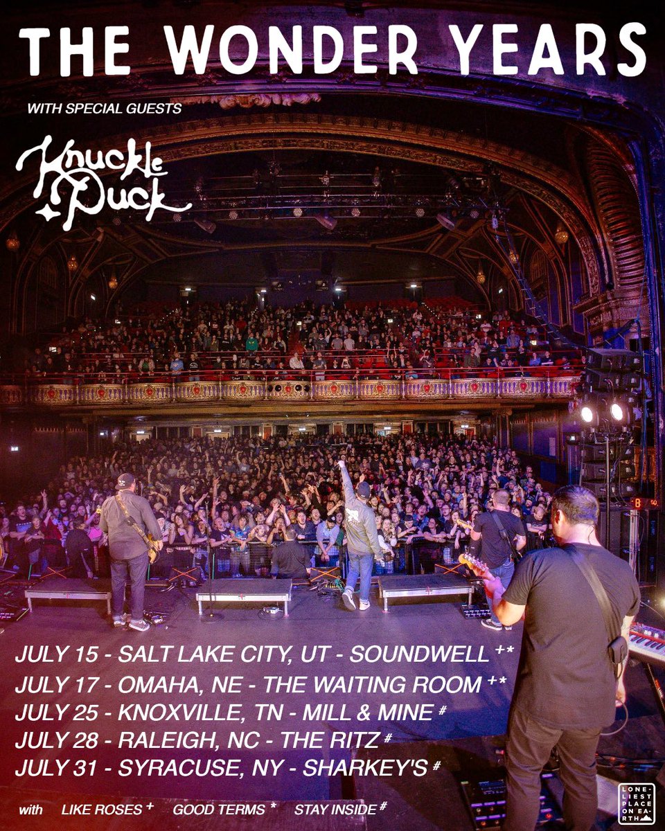 The Wonder Years (@thewonderyears) on Twitter photo Playing some shows with our friends <a href="/KnucklePuckIL/">Knuckle Puck</a> this summer on some Sad Summer off days. <a href="/likerosesca/">Like Roses</a>, <a href="/goodtermsband/">Good Terms</a> & <a href="/StayInsideMusic/">stay inside</a> will be joining us on select dates. Tickets on sale this Friday at 10am local times at thewonderyearsband.com Playing some shows with our friends <a href="/KnucklePuckIL/">Knuckle Puck</a> this summer on some Sad Summer off days. <a href="/likerosesca/">Like Roses</a>, <a href="/goodtermsband/">Good Terms</a> & <a href="/StayInsideMusic/">stay inside</a> will be joining us on select dates. Tickets on sale this Friday at 10am local times at thewonderyearsband.com