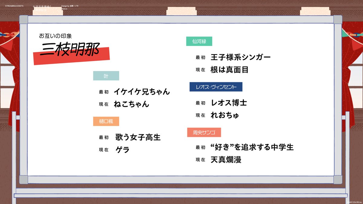 「七次元生徒会!()1周年記念生配信タイトルロゴ・生徒会室の飾り付けやホワイトボー」|玉野ハヅキのイラスト