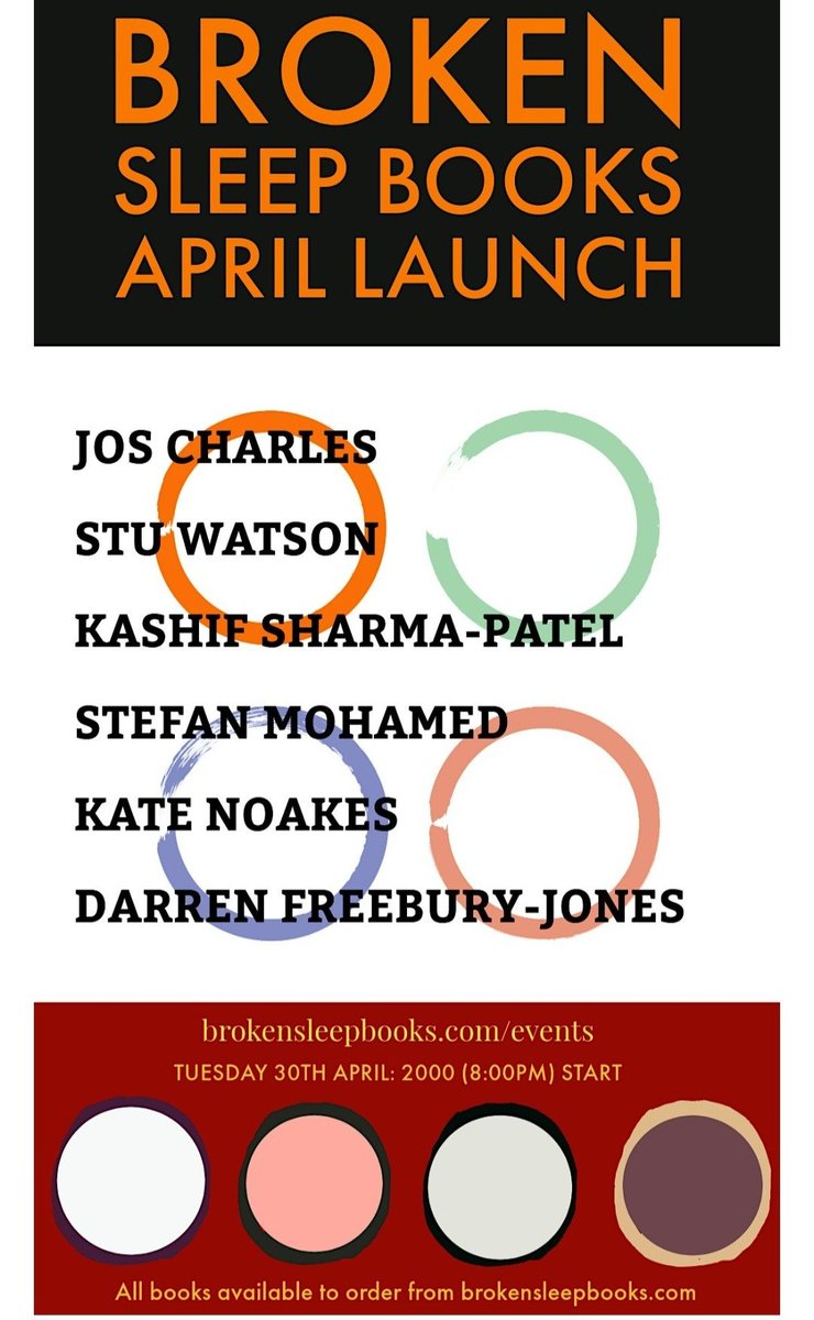 On 30 April at 20.00 I'll be taking part in an online launch event for @brokensleep, reading some poems from my collection RAMBLING, which is published that very day. Information on how to join this event can be found here: eventbrite.co.uk/e/broken-sleep…