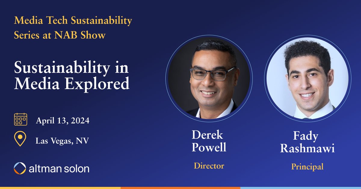 Director Derek Powell and Principal Fady Rashmawi will speak at the Media Tech Sustainability Series event at @NABShow in Las Vegas. Learn more about their session ➡️ hubs.ly/Q02rGtRj0 #NABShow #Media #Tech #Sustainability #TMT
