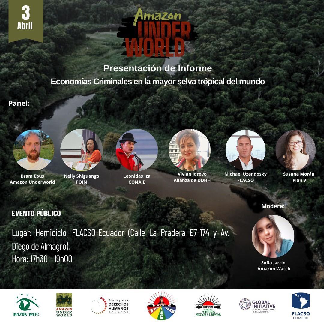 #AmazonUnderworld | La Amazonía, pulmón del planeta, enfrenta una crisis sin precedentes. Nuevo informe revela la devastación causada por actividades ilegales en la región. 
3 abril -2024, de 17h30 - 19h00 en el Hemiciclo, FLACSO