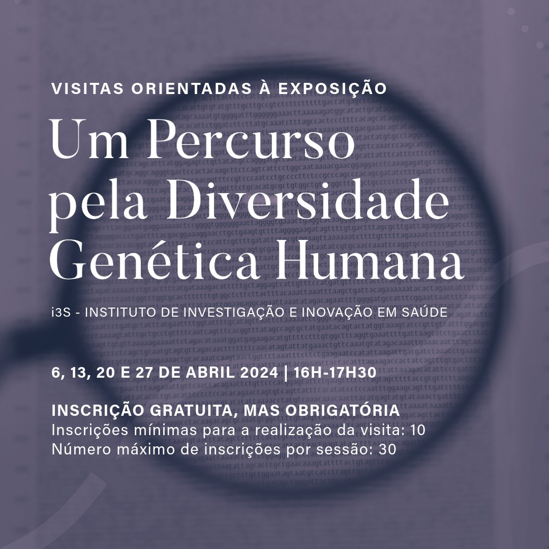 𝗚𝘂𝗶𝗱𝗲𝗱 𝘃𝗶𝘀𝗶𝘁𝘀 to the exhibition 'A Journey Through Human Genetic Diversity'🗺️
📅6, 13, 20 & 27 Apr 🕕4pm-5.30 pm
📍#i3S

𝗥𝗲𝗴𝗶𝘀𝘁𝗿𝗮𝘁𝗶𝗼𝗻 𝗳𝗿𝗲𝗲 𝗯𝘂𝘁 𝗺𝗮𝗻𝗱𝗮𝘁𝗼𝗿𝘆. 
Registration Form✍️tinyurl.com/yjhsv9he
#i3Sevents #SciArt #outreach #exhibit