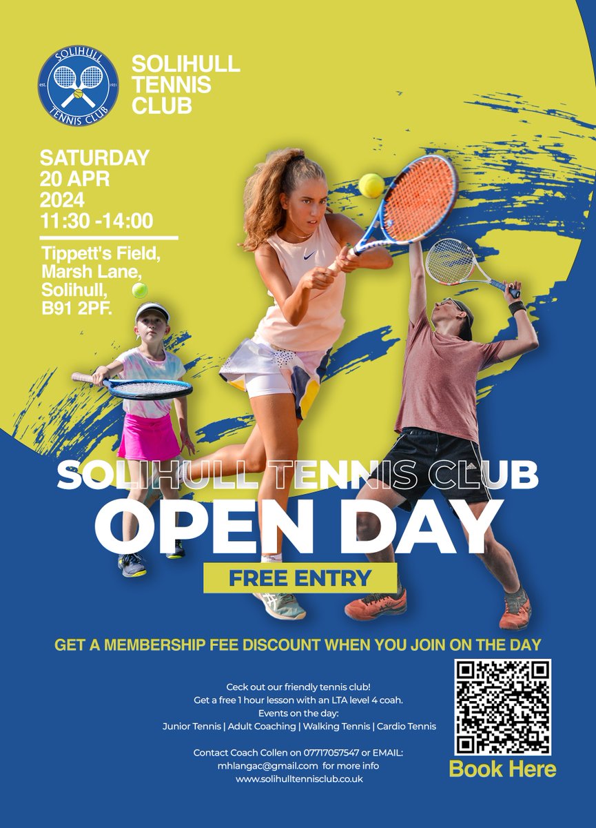 Ever fancied trying tennis? The Solihull Tennis Club open day on Saturday 20th April is a great opportunity to give it a go!