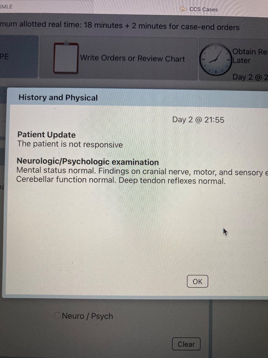 FarnanSheila's tweet photo. @ccscases 
Help me out a little here
“Patient not responsive. Mental status normal”

😔

#CCSCases #Step3 #USMLE #MedTwitter https://t.co/SaRfOPpFqJ