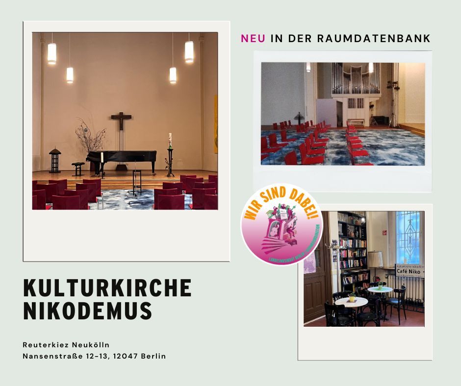 Hervorragende Akustik und ein Steinway-Flügel: Wir freuen uns, dass die KulturKirche Nikodemus im Reuterkiez ab sofort mit dabei ist in unserer Raumdatenbank! Konzerte, Proben und Tonaufnahmen finden dort bereits regelmäßig statt! @senkultgz @CVB_Berlin