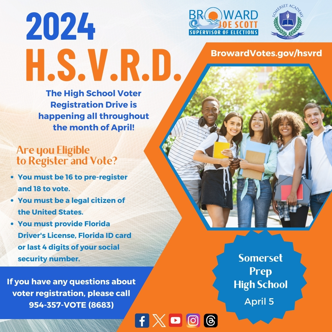 Swipe to see all the participating schools in our High School Voter Registration Drive for this week. Come out, support, and register to vote! Visit browardvotes.gov/HSVRD or call 954-357-VOTE(8683) for more details. #HSVRD #BrowardVotes