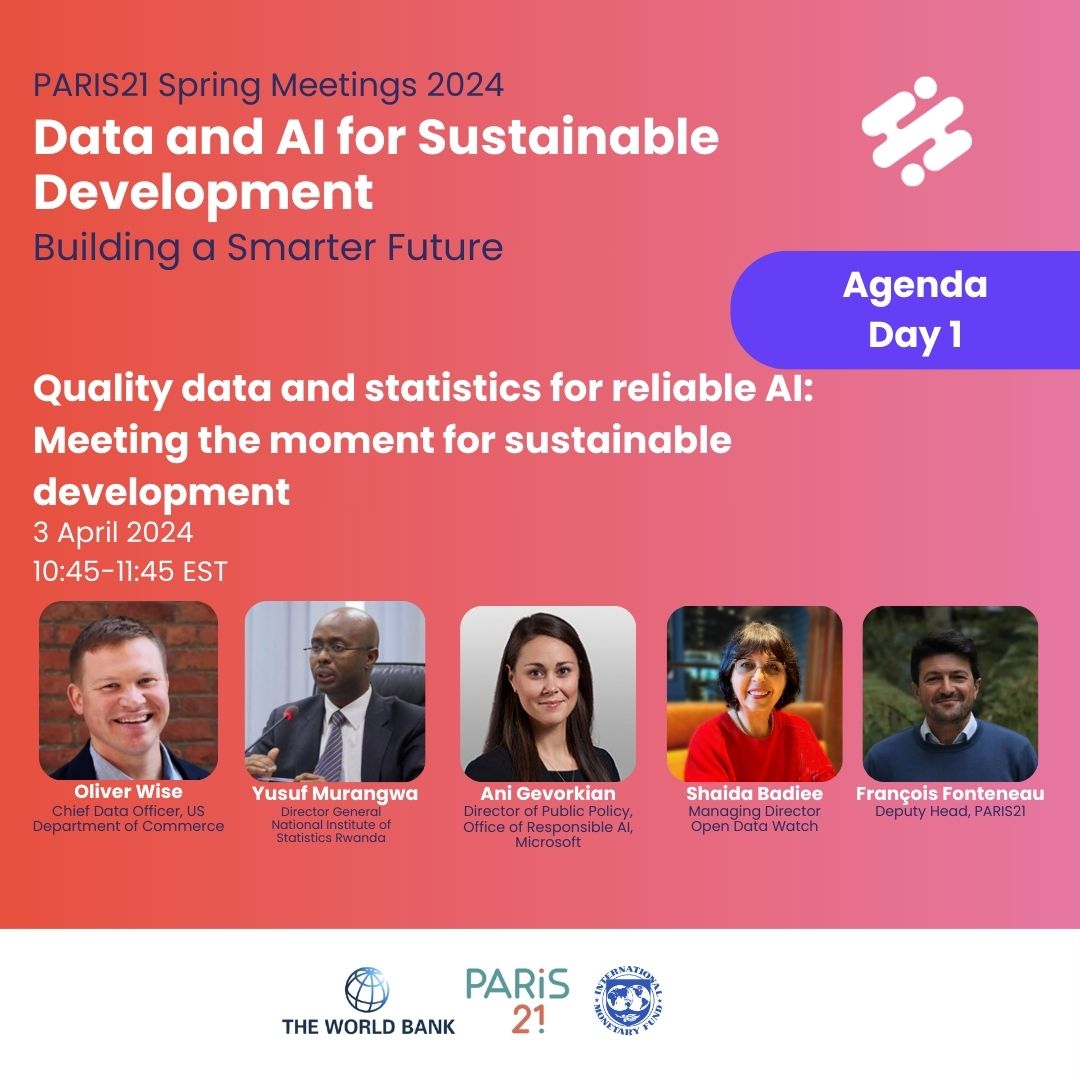World Bank Data (@worldbankdata) on Twitter photo Why are quality data & statistics essential for reliable AI?
Join <a href="/ojwise/">Oliver Wise</a> of <a href="/CommerceGov/">U.S. Commerce Dept.</a>, <a href="/yusuf_murangwa/">Yusuf Murangwa</a> of <a href="/statisticsRW/">National Institute of Statistics of Rwanda</a>, Ani Gevorkian of <a href="/Microsoft/">Microsoft</a> & François Fontenau of PARIS21 in conversation w/ <a href="/ShaidaBadiee/">Shaida Badiee</a> of <a href="/OpenDataWatch/">Open Data Watch</a> at #Data4AI event
➡️youtube.com/watch?v=Hf5WKb… Why are quality data & statistics essential for reliable AI?
Join <a href="/ojwise/">Oliver Wise</a> of <a href="/CommerceGov/">U.S. Commerce Dept.</a>, <a href="/yusuf_murangwa/">Yusuf Murangwa</a> of <a href="/statisticsRW/">National Institute of Statistics of Rwanda</a>, Ani Gevorkian of <a href="/Microsoft/">Microsoft</a> & François Fontenau of PARIS21 in conversation w/ <a href="/ShaidaBadiee/">Shaida Badiee</a> of <a href="/OpenDataWatch/">Open Data Watch</a> at #Data4AI event
➡️youtube.com/watch?v=Hf5WKb…
