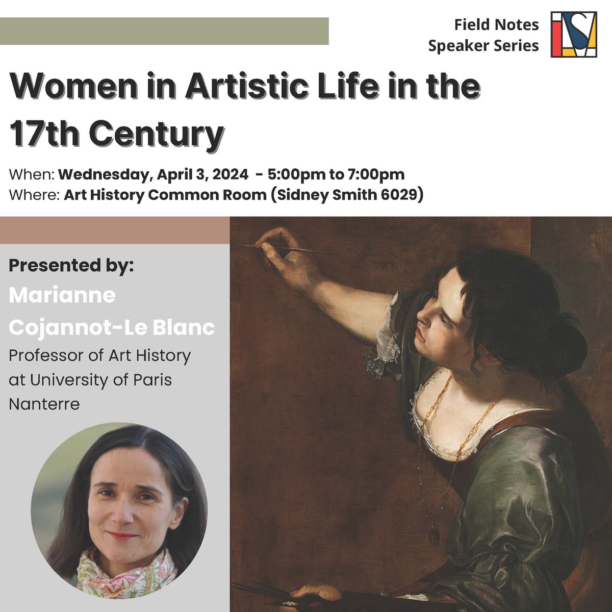 TODAY: HASA presents ‘Women in Artistic Life in the 17th Century’ by Prof. Marianne Cojannot-Le Blanc from Uni Paris Nanterre! 🇫🇷 Join HASA for Field Notes! All are welcome! When: TODAY at 5-7 PM ET Where: Art History Common Room (SS 6029) Details: arthistory.utoronto.ca/events/hasa-fi…