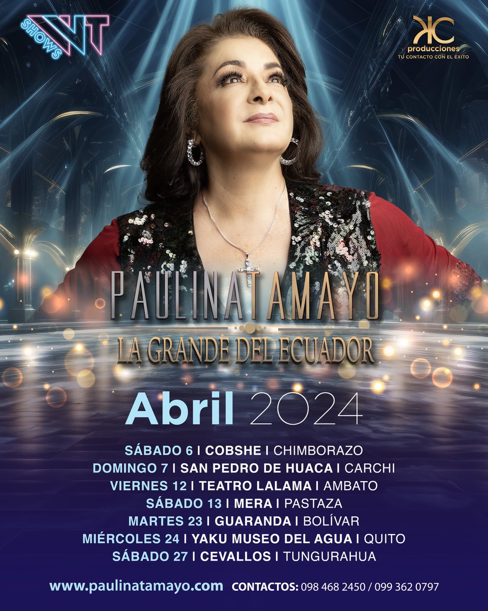 Estamos listos para iniciar la gira nacional en Abril. ¿Dónde nos vemos? Les estaré esperando 💙 #paulinatamayo #ecuador #agenda #fechasconfirmadas #booking #gira
