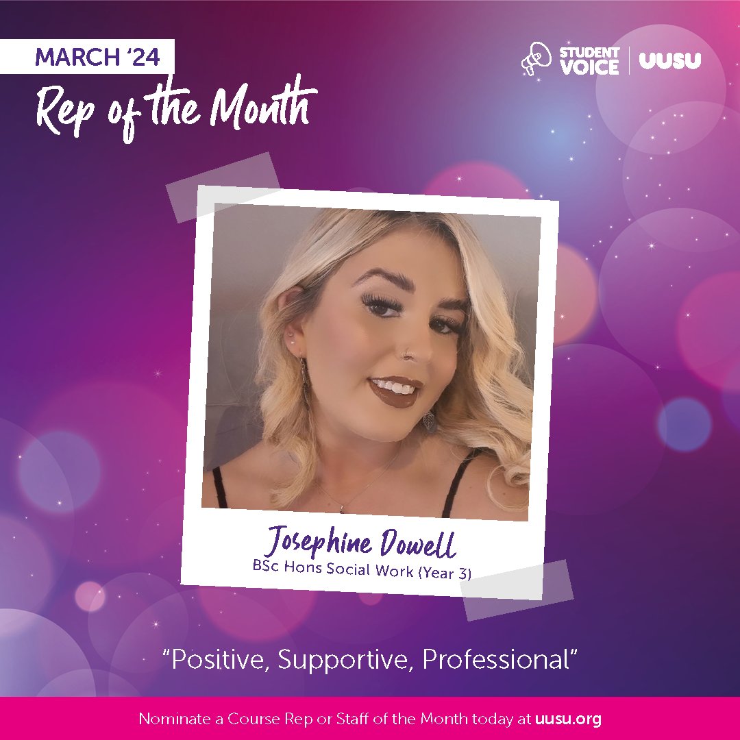 Congratulations, Rep of the Month Josephine Dowell Fellow students have shown appreciation for Josephine’s support as a rep and beyond stating that “she is a wonderful, positive person and an asset to everyone of the students in our faculty”. ❤️ uusu.org/news/article/6…