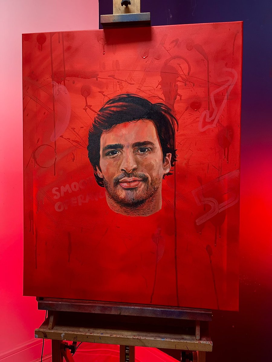 Carlos Sainz painting update 🌶️❤️🎨 @Carlossainz55 @ScuderiaFerrari @F1 Still a way to go but what do you think so far? 🏎️