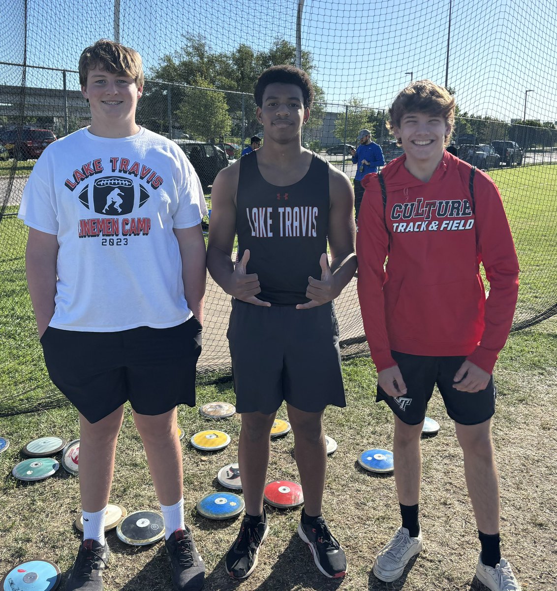 Congratulations 🎊🎉🎈 to these young men on representing LT ⚫️ 🔴 ⚔️ Track & Field @ the District 26-6A Championships freshman division. Great job men!! Chidubem Ezirim 🥇 137'7' Caleb McClain 🥈 116'.5' @JKoeppel77 4th 104'7'