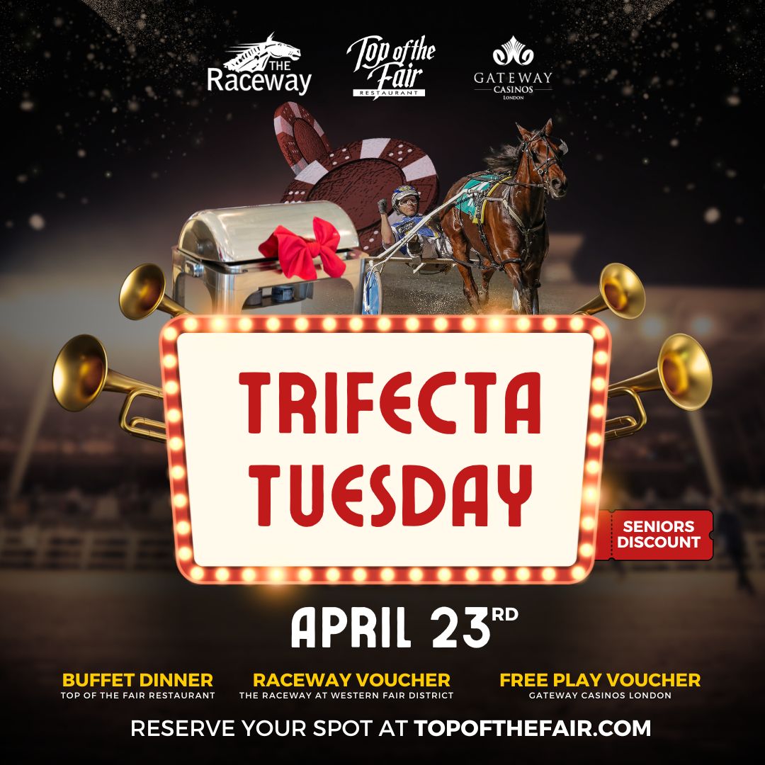 Don’t miss your chance to be a part of the action as we welcome the Ontario Regional Driving Championship for this month's exciting #TrifectaTuesday
Join us on April 23rd for a buffet dinner &amp; racing, FREE play casino &amp; Raceway voucher + #SeniorsDiscount!
topofthefair.com