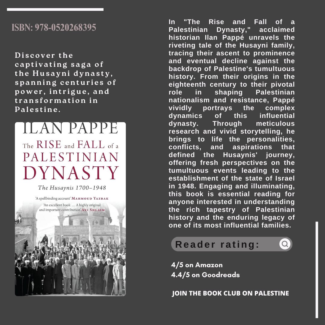 The Rise and Fall of a Palestinian Dynasty: The Husaynis, 1700-1948 
By Ilan Pappé 

#books #palestine  #bookclub #freepalestine #bookworm #readerscommunity #booksworthreading #whattotead #Gaza_city #booksrecommendations