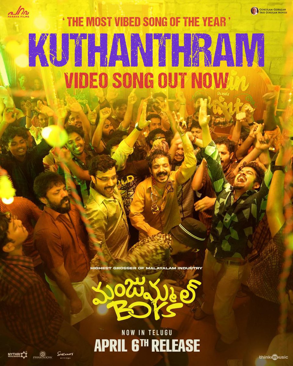 FilmyBowl's tweet photo. The most vibed song of the year - #Kuthanthram from #ManjummelBoys is out now in Telugu ❤️🔥
🎵 https://t.co/mGwegICr4I
#ManjummelBoys Grand Release Worldwide on April 6th. https://t.co/bb5o4LITBk