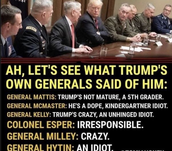 If Trump's Generals thought Trump was unfit why would you want him in charge of anything. Do you agree with his Generals?