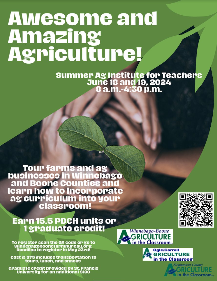 Check out Summer Ag Institute for Teachers! Earn 15.5 PDHs or 1 grad credit! Visit form.jotform.com/233385607382158 and sign up TODAY! @CEANCI1 #Winnebagoboonefarmbureau #ROE4learning
