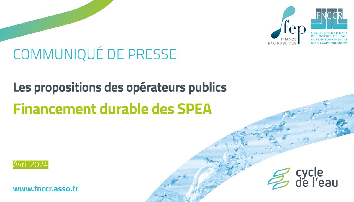 [Communiqué 🗞 ] Les propositions des opérateurs publics pour un financement durable des SPEA 🔍 Les membres de France Eau Publique se mobilisent💪 pour porter la voix de l’#eau publique. 👀Retrouvez notre communiqué ici : fnccr.asso.fr/article/financ… @Eau_publique