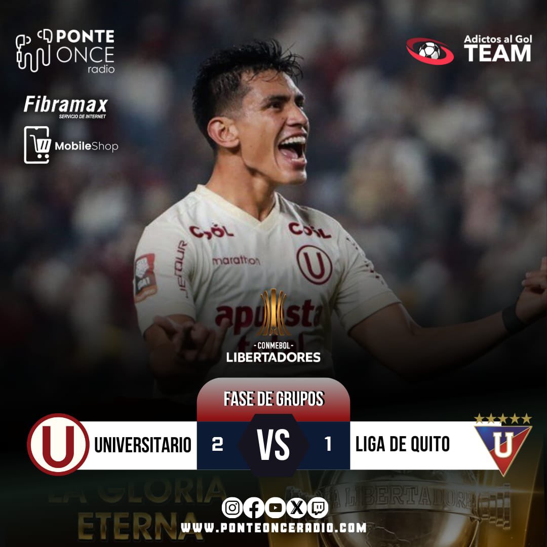 pont_once's tweet photo. IMPORTANTE! 🚨
@LDU_Oficial no pudo llevarse los tres puntos de Lima, en su partido ante @Universitario por la fecha 1 de la @Libertadores 🏆⚽️ https://t.co/jb54DBmm1A