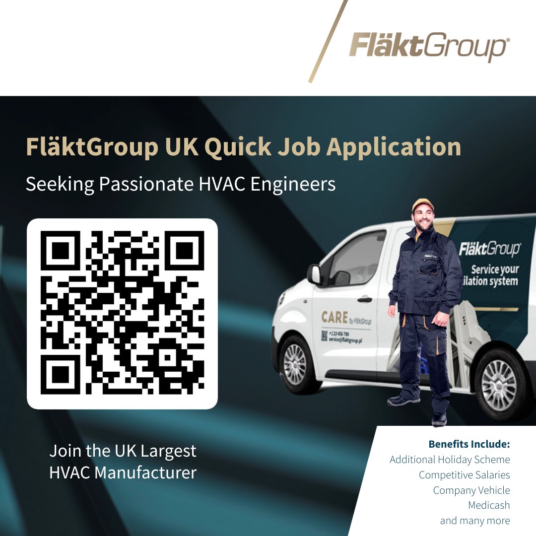 Are you a Service Engineer looking for your next job opportunity? It has never been so easy, simple and fast to apply for a position at FläktGroup. Please scan the QR code or click to link to apply! We look forward to receiving your application
Apply link: eu1.hubs.ly/H08mVmf0