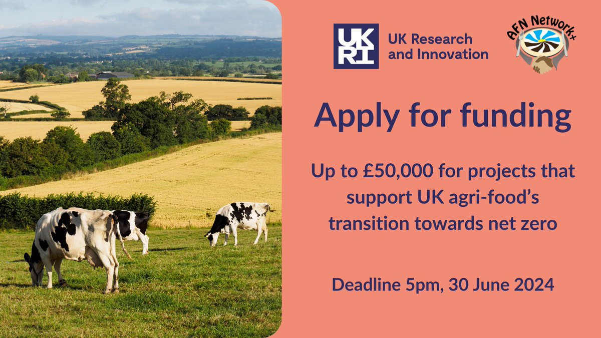 🚨Funding pot alert! @AFNnetwork has £600k to award in research grants for studies looking to advance #netzero in the UK agri-food system. Interdisciplinary teams required - ie not just academia but those working in the food system, e.g. farmers. Deets👉agrifood4netzero.net/scoping-studie…