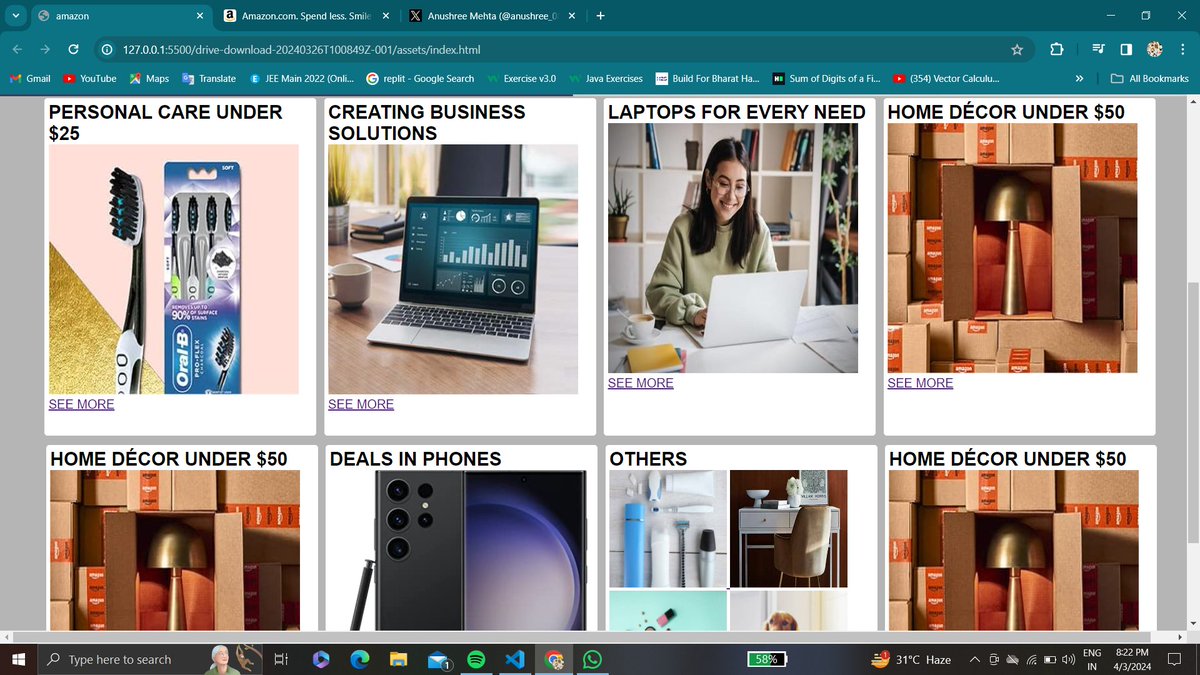anushree_0805's tweet image. #day3ofcode I have added styling to the shopping boxes , next i will be moving to the footer section.
#30dayofcode