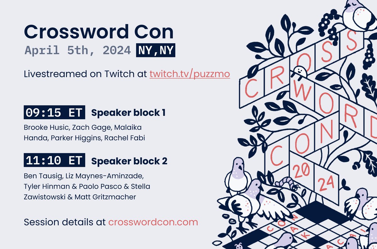 We're excited to host the first ever Crossword Con this Friday. See what it's all about by joining into our livestream at twitch.tv/puzzmo - and join us on Discord to chat about the event. discord.gg/7ZSwDSUZbd #crosswordcon #puzzmo