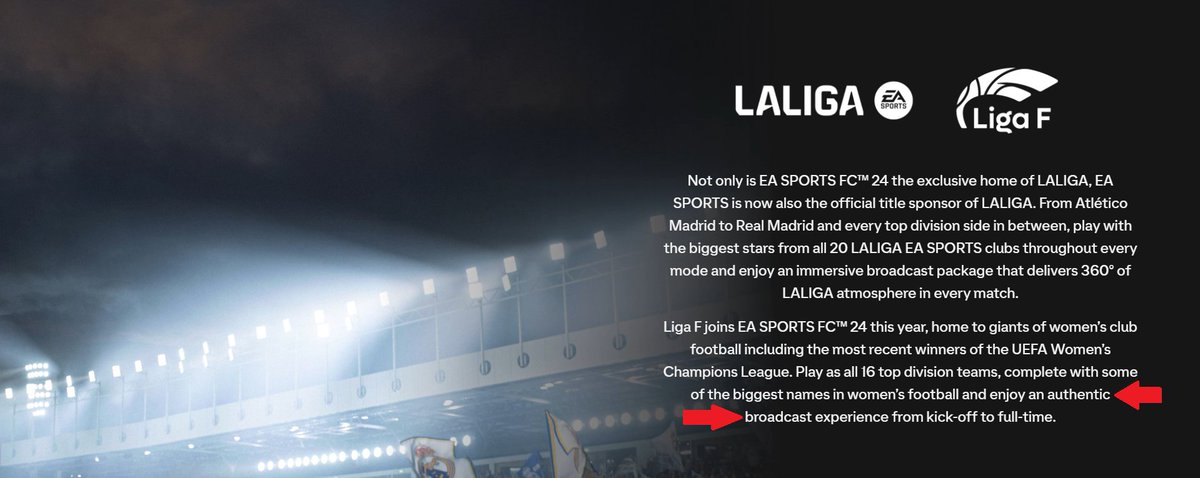 Although EA confirmed that, we didn't get the authentic broadcast packages of Liga F and Frauen-Bundesliga in EA SPORTS FC 24 so far! #FC24