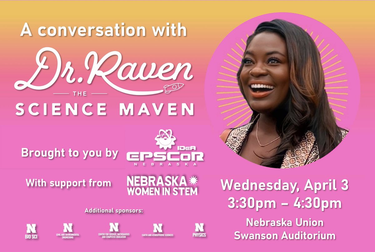 NebraskaEPSCoR's tweet photo. TODAY'S THE DAY! 🪩🗣️✨
We are so excited to help bring @ravenscimaven to speak @UNLincoln -- come join us in #LNK!
Hear her #WomenInSTEM #BlackinSTEM #ADHDinSTEM journey, as she adds her confident+powerful voice for more ways to understand our world ...
https://t.co/ga1pefN1HJ https://t.co/8YlUpm4WLU