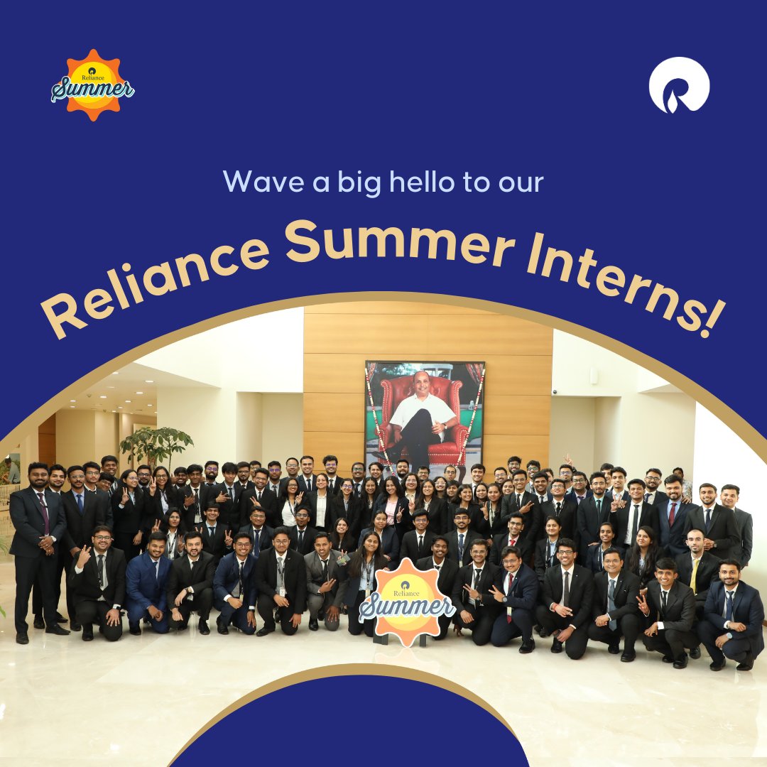 As we welcome our new Summer Interns at Reliance, we mark the beginning of an exciting journey filled with growth, learning, and endless possibilities.
 
Here's to the start of an incredible internship experience at Reliance!
 
#Reliance #RILWayOfLife #RelianceSummer24