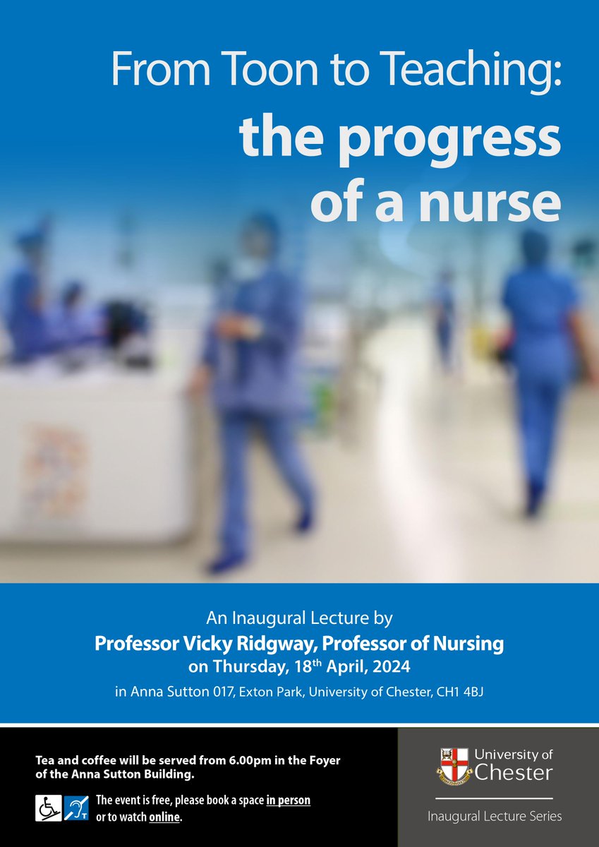 Join us @uochester on Thursday 18th April for Professor Vicky Ridgway’s inaugural lecture, 'From Toon to Teaching: the progress of a nurse' 👩‍⚕️👨‍⚕️ Book on in person via: bit.ly/4ajzdXv Book a space to watch online via: bit.ly/4cFdsmu #Nursing