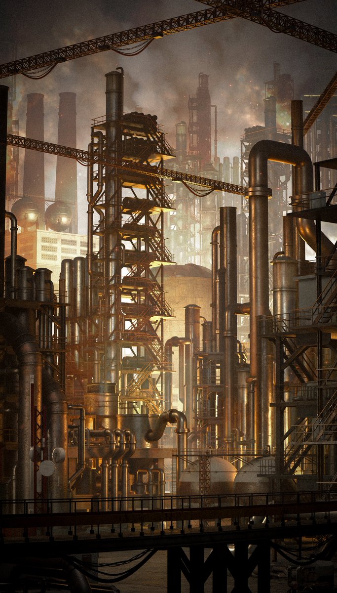 GreebleTown's tweet image. Smoky depths of towering structures and billowing smokes intertwined.

#blender3d #cgiart #render3d #digitalart #industrial #conceptart #orange #blenderrender #cinematography #detailrender #art #aesthetic #darkart