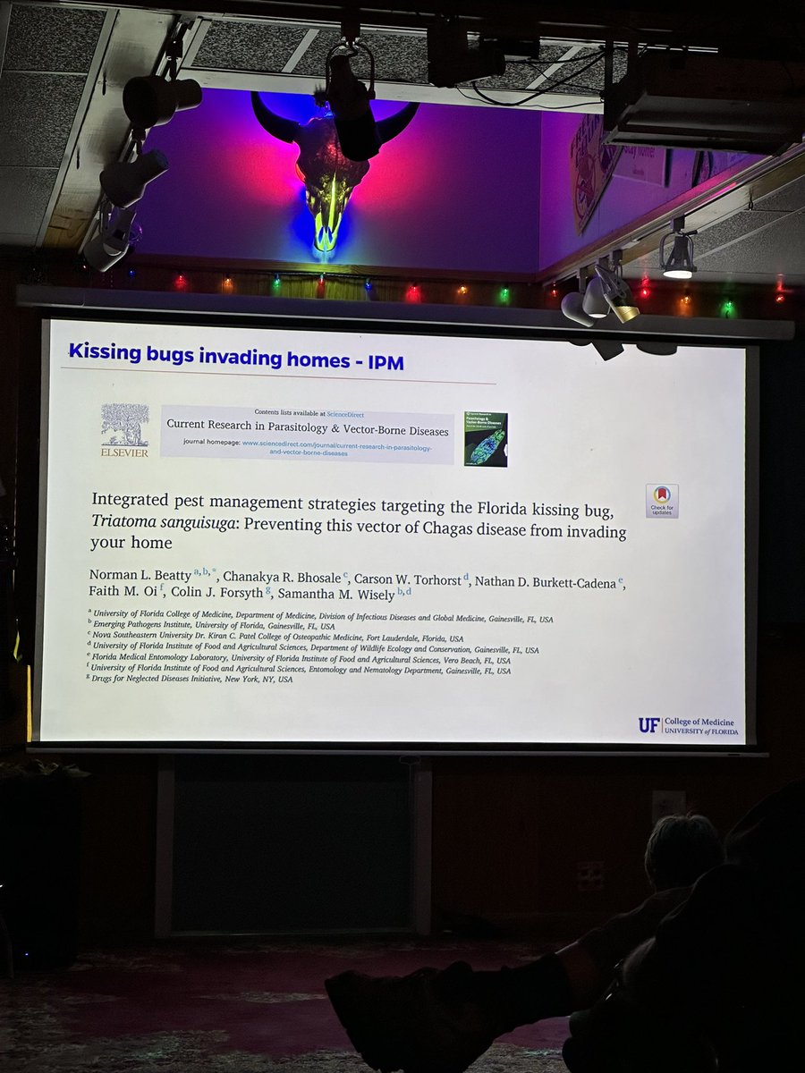 Community event last night to bring awareness to Florida #kissingbug and our #Chagas research! Nearly 30% of our bugs are infected and upwards of 50% of opossums in Florida. #TeamScience #CommunityScience Someone brought me bug to the event! Let’s tackle #Chagas @UF_EPI