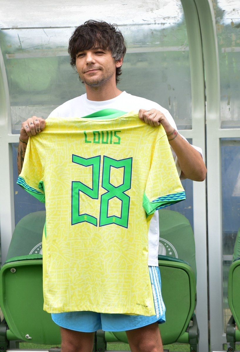 More of Louis with his personalised jersey at Allianz Parque stadium in Brazil yesterday.