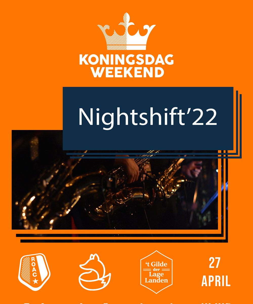 Op Koningsdag kunnen we iets na 19 uur genieten van de zestienkoppige (!) band Nightshift '22. Met een heerlijke mix van pop, soul en disco laten zij het ongetwijfeld helemaal los gaan!